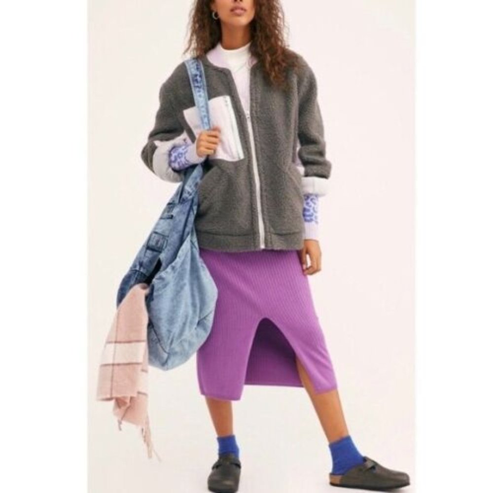 Free People Rivington Sherpa Jacket Oversized Gray & Lavender NWOT Size L